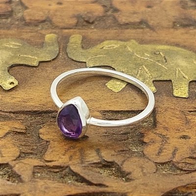 Anel Prata Bali 925 com Ametista Artesanal