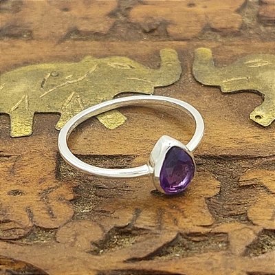 Anel Prata Bali 925 com Ametista Artesanal