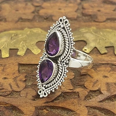 Anel Indiano Prata 925 com Ametista Artesanal