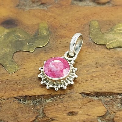 Pingente Prata 925 Rubi Natural Sol Boho