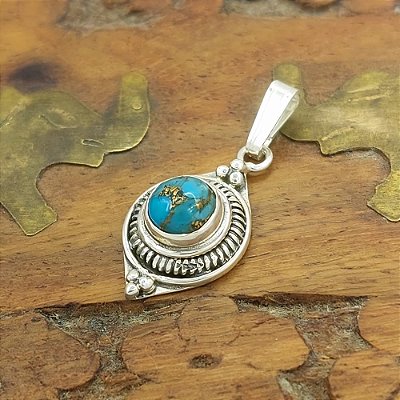 Pingente Prata 925 com Pedra Turquesa Boho