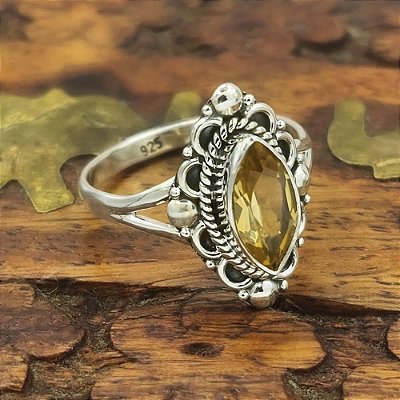 Anel Prata 925 Pedra Citrino Boho - C001