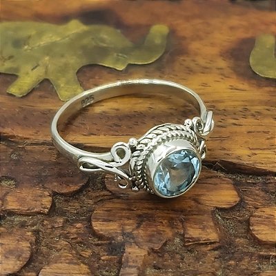 Anel Boho em Prata 925 com Topázio Azul - T001