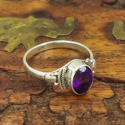 Anel Prata 925 com Ametista Estilo Boho - A001