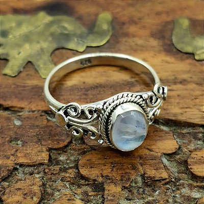 Anel Prata 925 com Pedra da Lua Filigrana - L005