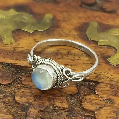 Anel Prata 925 Boho Pedra da Lua L003