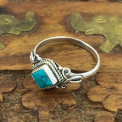 Anel Prata 925 com Pedra Natural Turquesa -T007