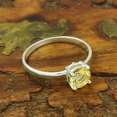 Anel Feminino Life Prata 925 Solitário Citrino - Índia - C004