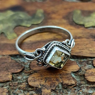 Anel indiano Prata 925 pedra Citrino estilo Boho -C005