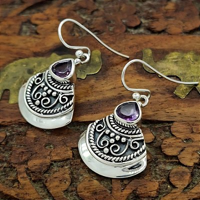 Brinco Prata Bali 925 com Ametista Boho