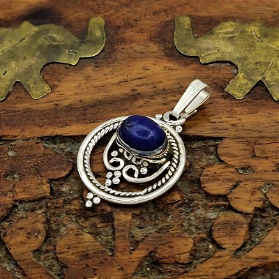 Pingente Prata 925 Bali Pedra Lápis Lazuli