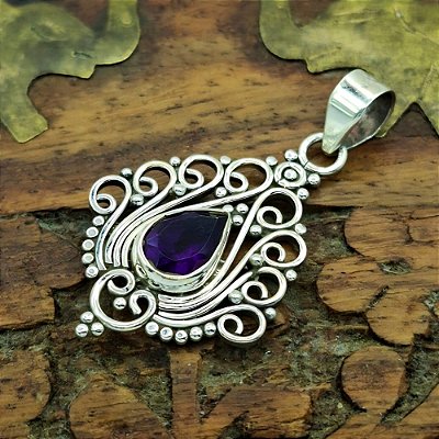 Pingente Prata 925 com Ametista Estilo Boho