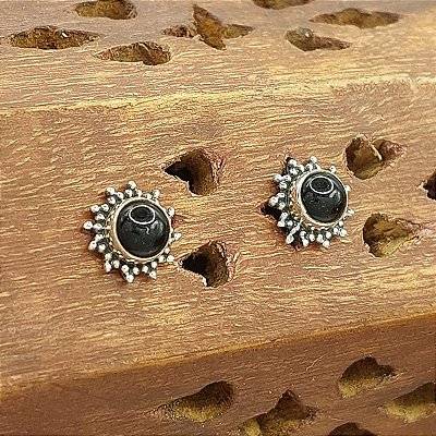 Brinco de Prata 925 com Pedra Natural Ônix - Indiano
