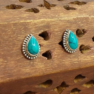Brinco Indiano de Gota em Prata 925 com Turquesa