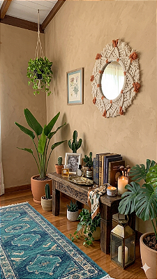 Espelho com Macramê Branco e Bege