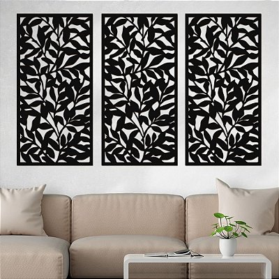 P10 - Trio de Painéis Decorativos - Folhagem