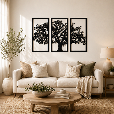 P33 - Trio de Painéis Decorativos - Árvore da Vida