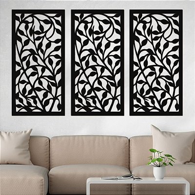 P47 - Trio de Painéis Decorativos - Folhagem Entrelaçada