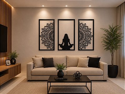P53 - Trio de Painéis Decorativos - Meditação