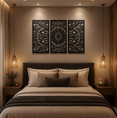 P54 - Trio de Painéis Decorativos - Mandala