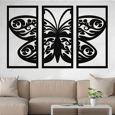 P58 - Trio de Painéis Decorativos - Borboleta