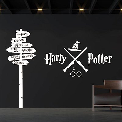 Aplique mdf - Harry Potter - Logo + Placa Setas