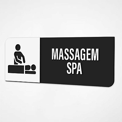 Placa Sinalização Indicativa Massagem SPA - Preto e Branco