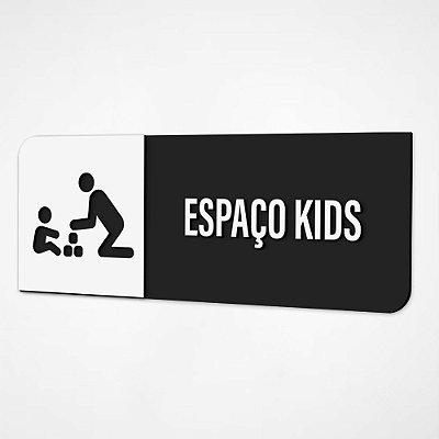 Placa Sinalização Indicativa Espaço Kids - Preto e Branco