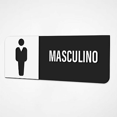 Placa Sinalização Indicativa Banheiro Masculino - Preto e Branco