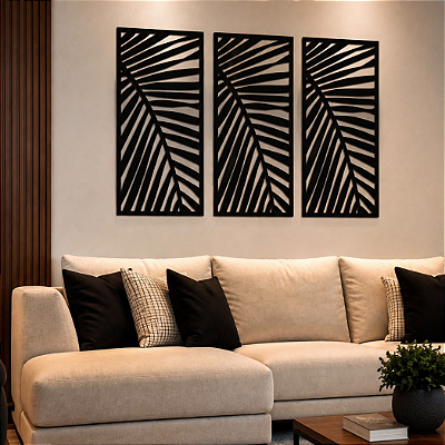 P14 - Trio de Painéis Decorativos - Palmeira
