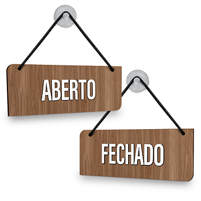 Placa Aberto / Fechado - Frente e Verso com Ventosa e Cordinha