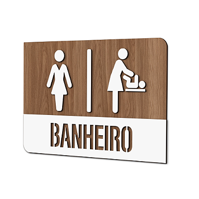 Placa Sinalização Indicativa Banheiro Feminino e Fraldário Horizontal
