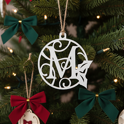 Enfeite de Natal - Bolas de Natal - Inicial - Letras - Branco