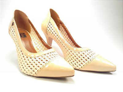 Scarpin Alto Top Creme Verniz Trice
