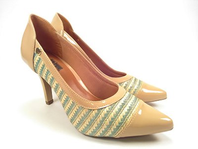 Scarpin Alto Top Creme com Verde Verniz Trice
