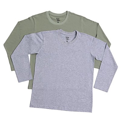 Kit 2 Camisetas Infantil Menino Jokenpô Básica M/L - Mescla+Militar