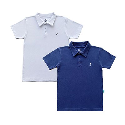 Kit 2 Camisas Pólo Infantil Menino Jokenpô Branca e Azul