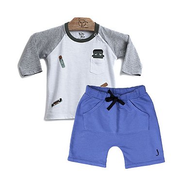 Conjunto 2 peças Jokenpô Roupa de Bebê Menino- Camiseta+Shorts Azul