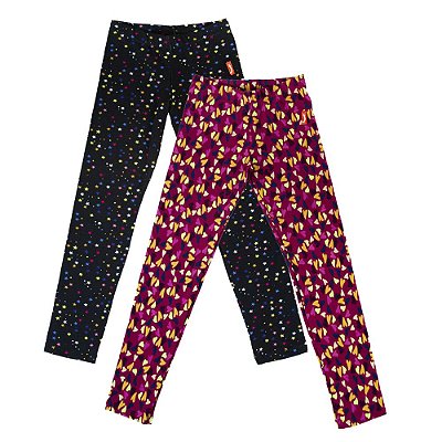 Kit Calça Legging infantil Estampada Jokenpô Coração+Estrela