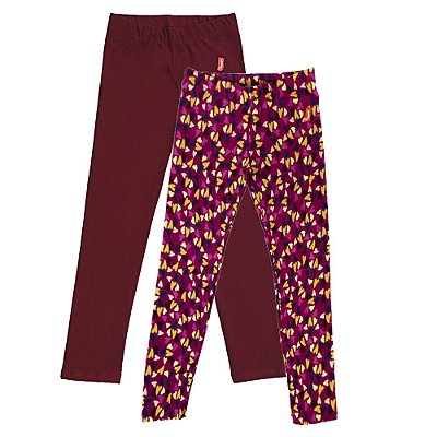 Kit Calça Legging Feminina Infantil Jokenpô Coração+Vinho