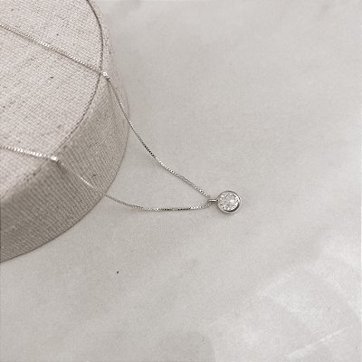 Colar zircônia redonda cristal 6mm 40cm