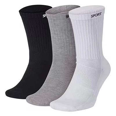 Kit Com 3 Pares de Meia Cano Alto Longo