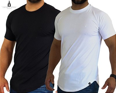 Camiseta LONGLINE Casual Masculina Slim Algodão Canelado Âncora