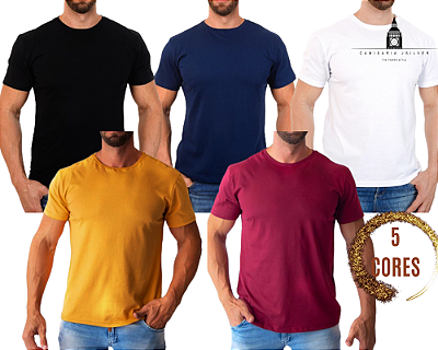 Camiseta T SHIRT Casual 100% Algodão Penteado - 5 cores disponíveis