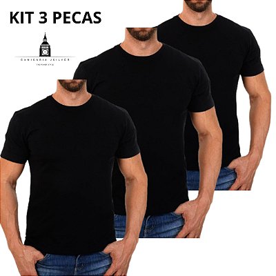 KIT 2 Camiseta PRETA T-SHIRT Casual 100% Algodão Penteado