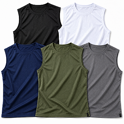 Kit 5 Regatas Masculinas Dry Fit Grão de Arroz Variadas Academia Treino