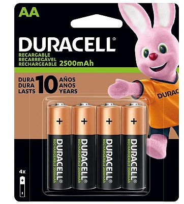 Pilha Duracell AA Recarregável 2500mah Com 4 Unidades