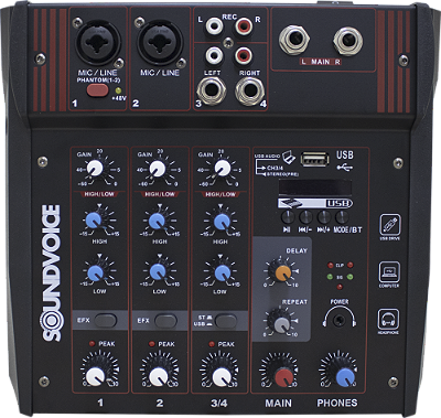 MESA DE SOM AMPLIFICADA SOUNDVOICE CLASSE D MA-400 - 4 CANAIS