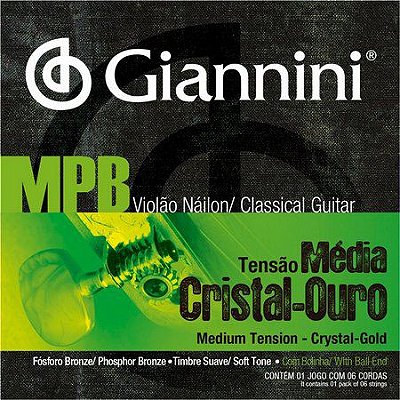 Encordoamento Violão Giannini MPB 028 Nylon Cristal-Ouro Tensão Média