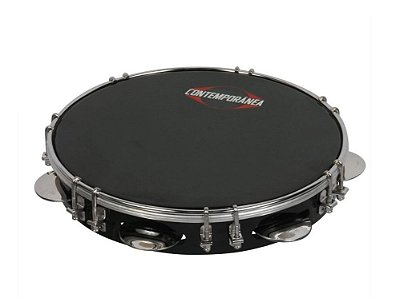 Pandeiro Contemporânea 40PPC Fórmica Preta 12" Nylon Preta Tarraxa Dupla